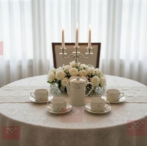 Sakura White" Celestial Tea Party For 4" and Gold Tea Set
